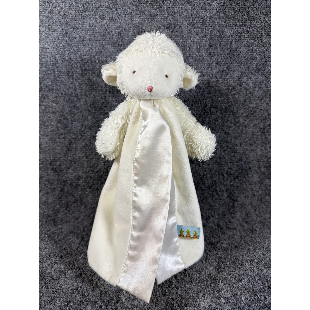 Bunnies By The Bay Lamb Lovey Security Blanket Cream White Satin Trim Plush 11"